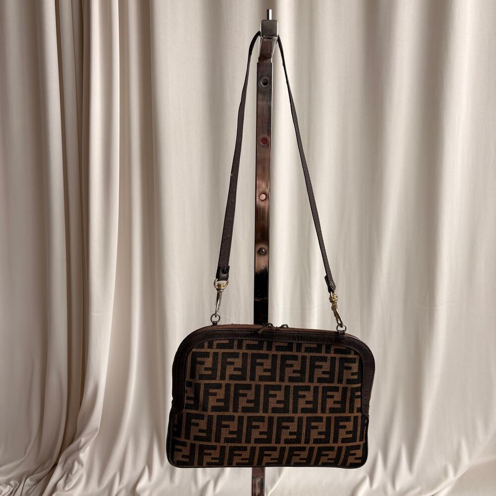 Vintage Fendi Zucca Canvas and Leather Monogram Thin Shoulder Bag - Picture 12 of 16